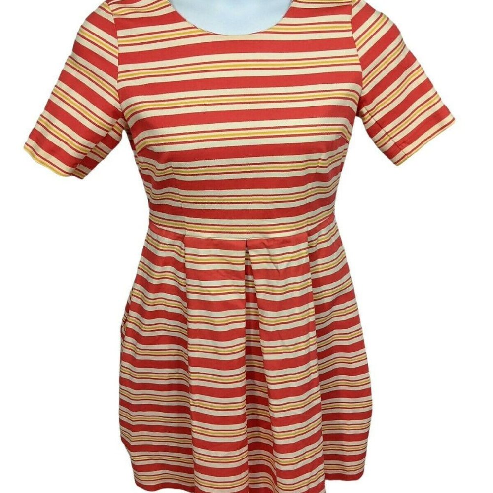DE Collection Coral Striped Pleated Dress L